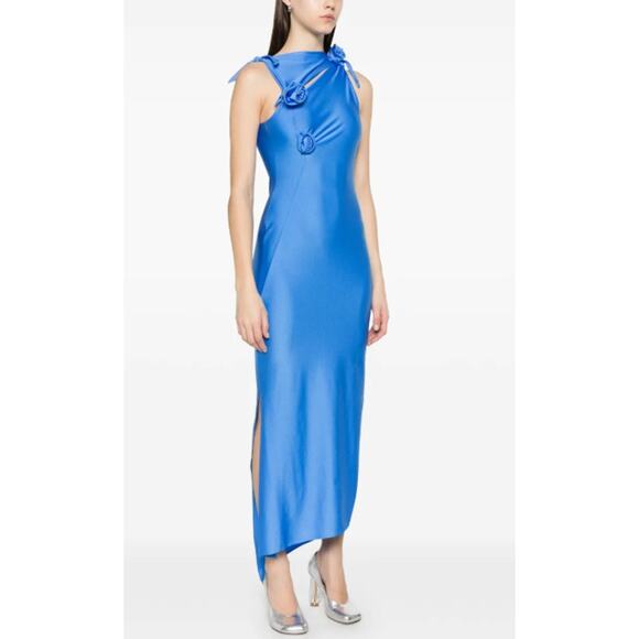 Coperni Asymmetric Flower Gown Satin Cut-Out Sleeveless Rosette Midi Maxi Dress - Picture 4 of 16